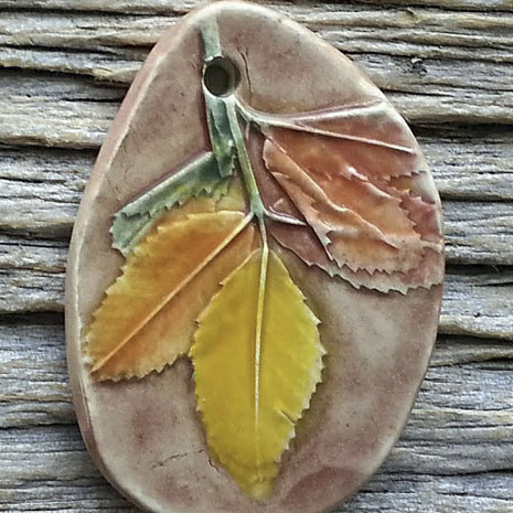 Ceramic Pendant in Colorful Fall Leaves