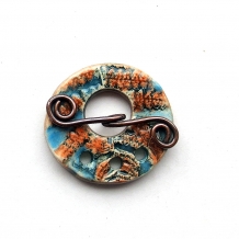 Toggle Clasp  Fern Fronds Blue and Orange